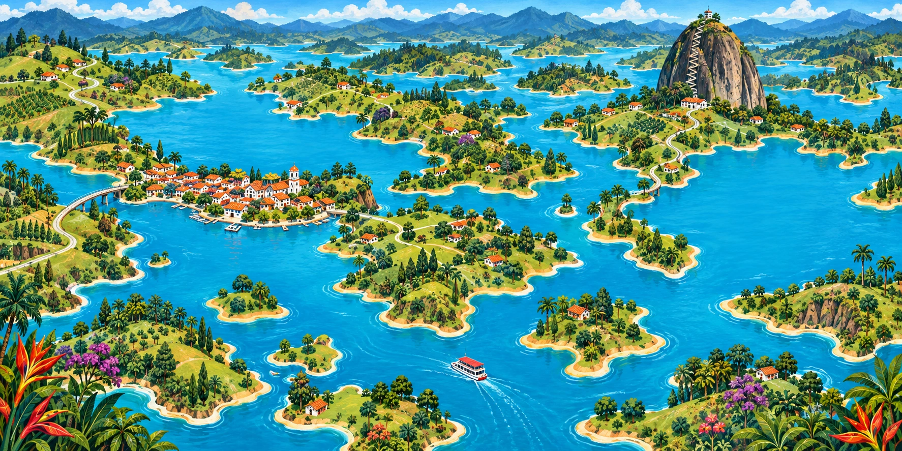 Mapa ilustrado del embalse, Guatapé y El Peñol